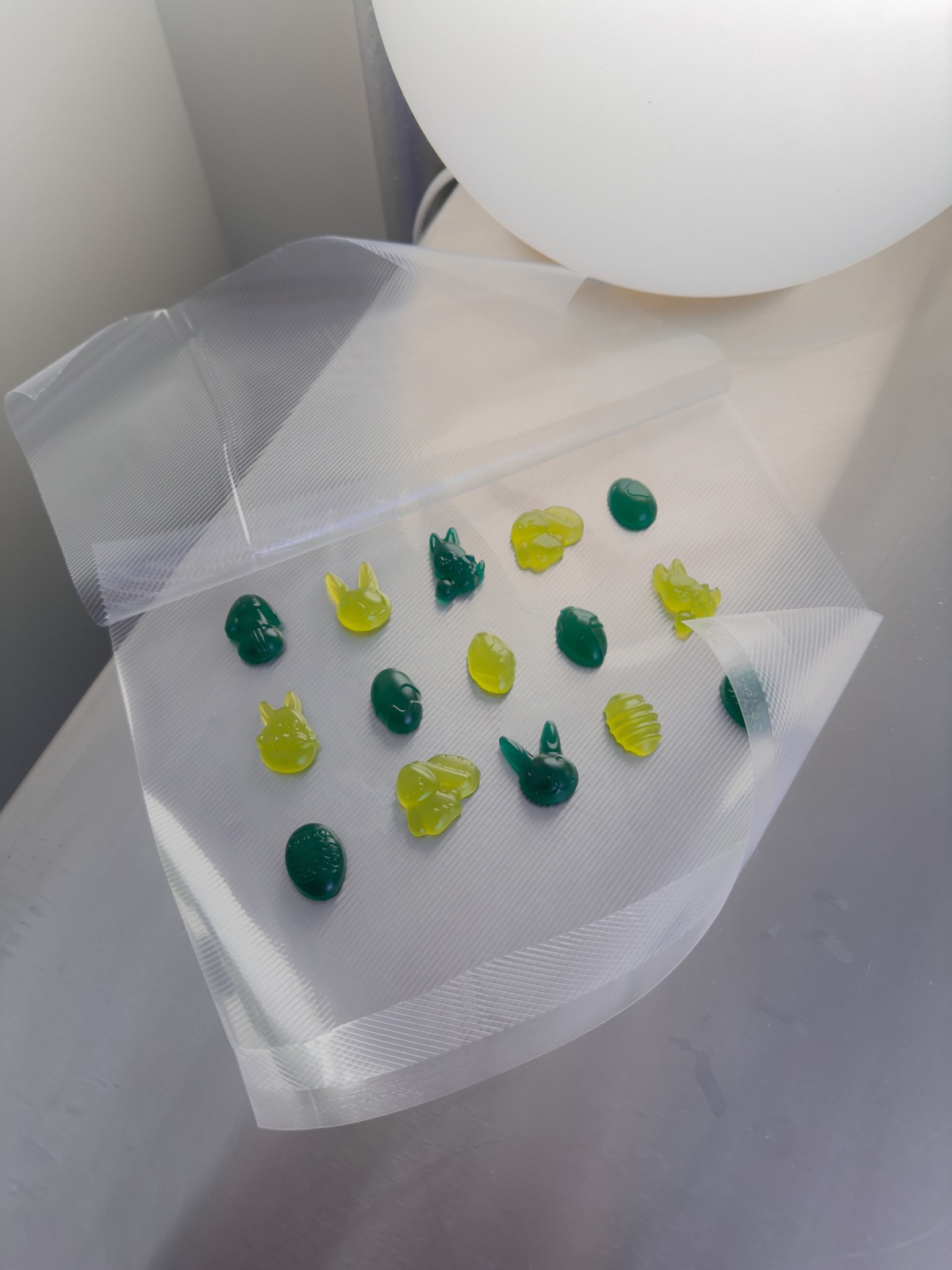 Vacuum-sealed bespoke candy shapes for a high-end Easter event, GEL NYC candy catering